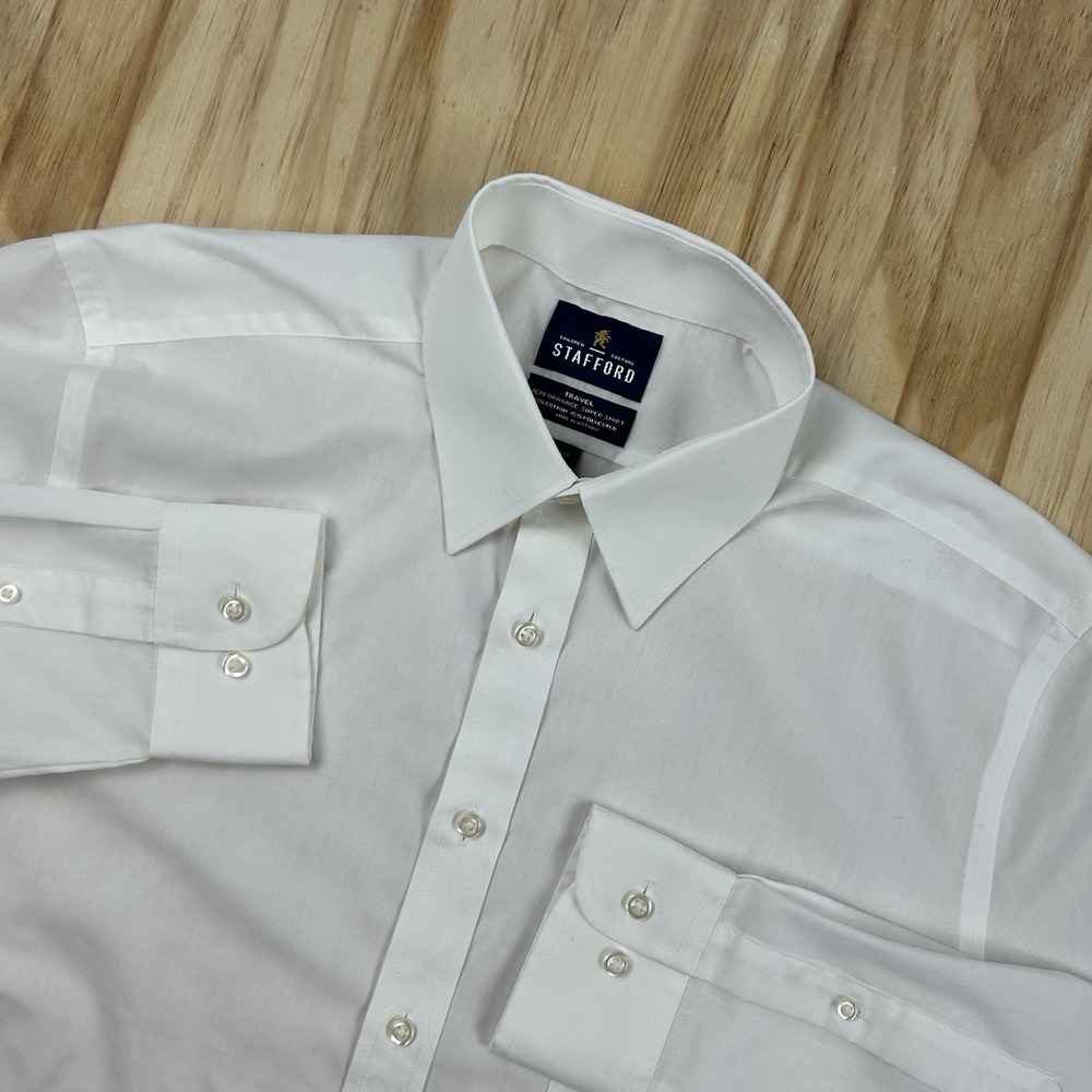 Stafford Travel Men's Performance Dress Shirt White 16 34/35 Long Sleeve Button